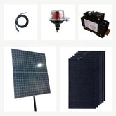 Complete pole mount solar kit with 6 REC 405W solar panels, wiring, meter, and circuit breaker for off-grid systems